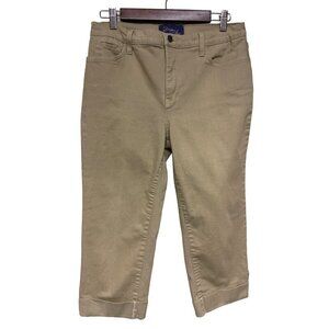 NYDJ Women's Tan Cropped Capris Rhinestone Detail Pants Size 10